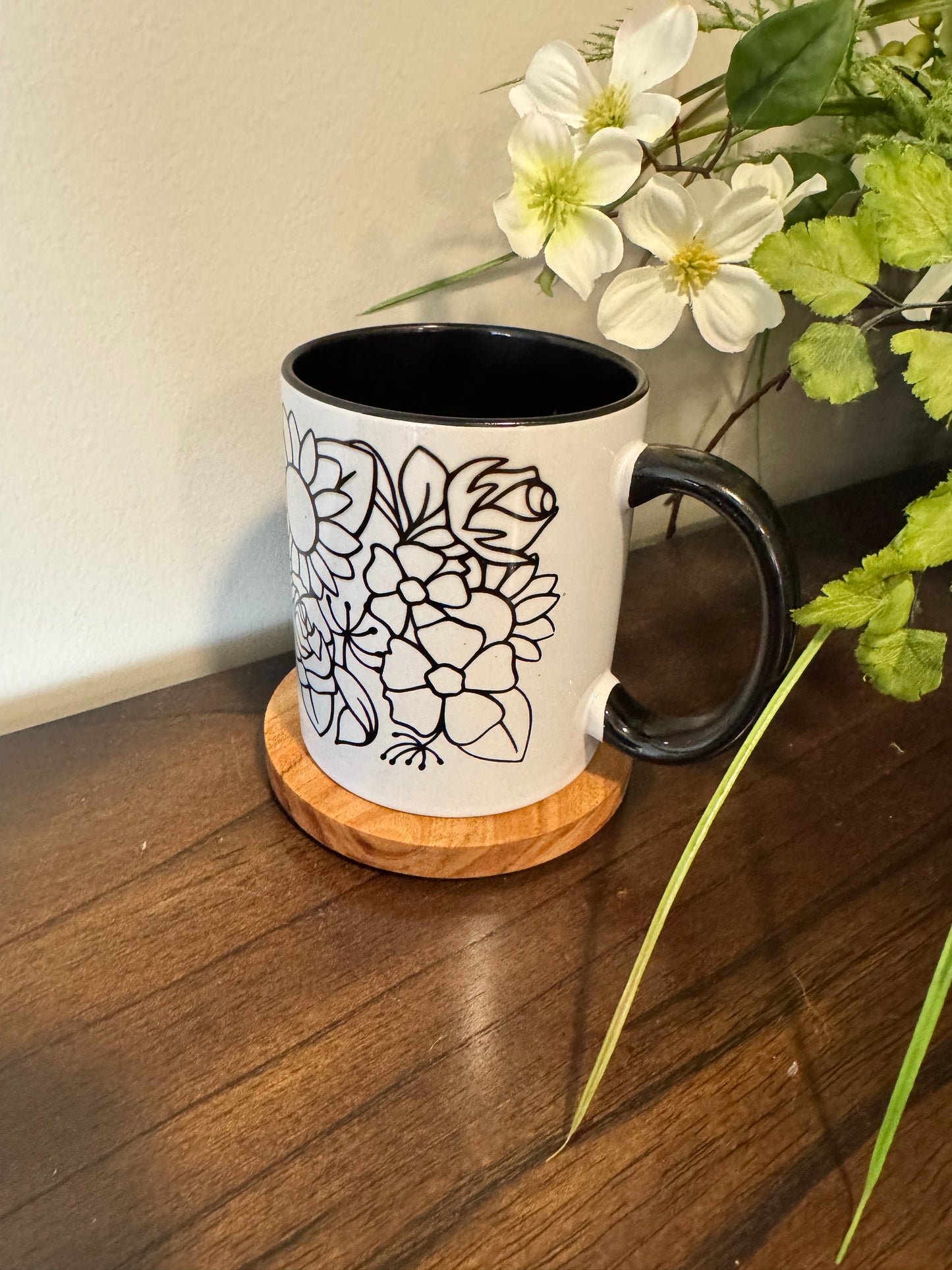 Black N White Floral 12oz mug image 0