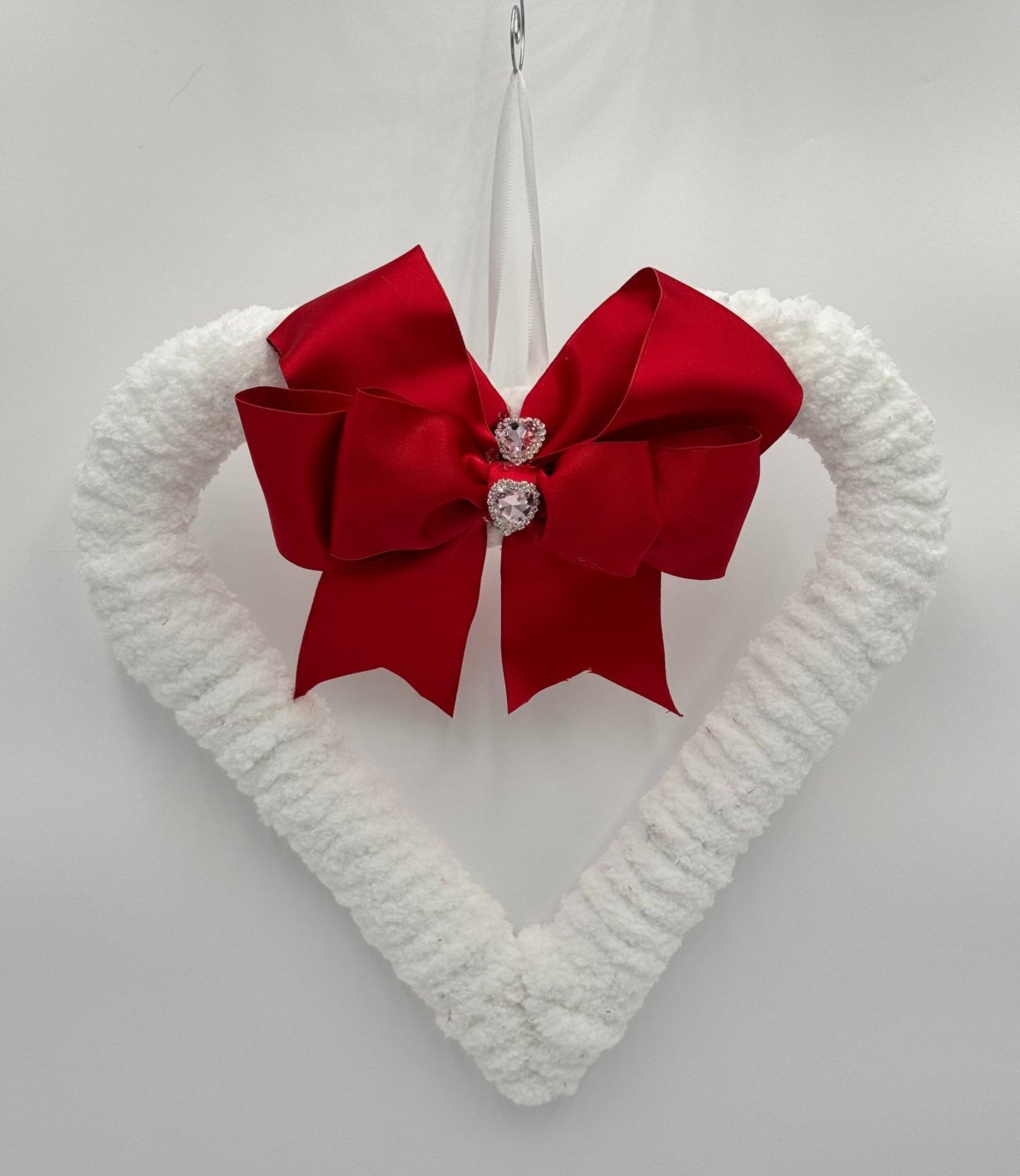 Red Ribbon and Sequence Heart Wreath Door Hanger image 0