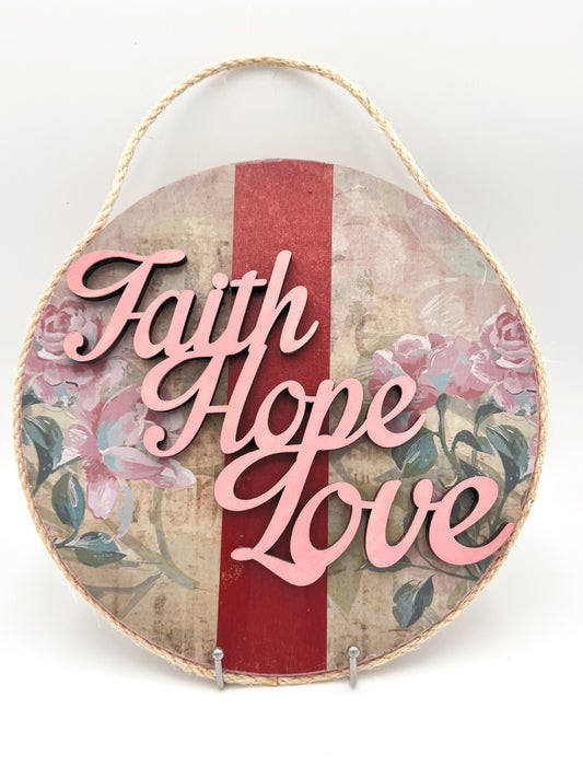 Faith, Hope and Love Wooden Door Hanger image 0
