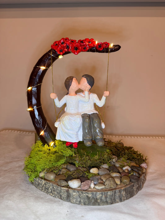 Ceramic Swinging Couple in the Woods image 0
