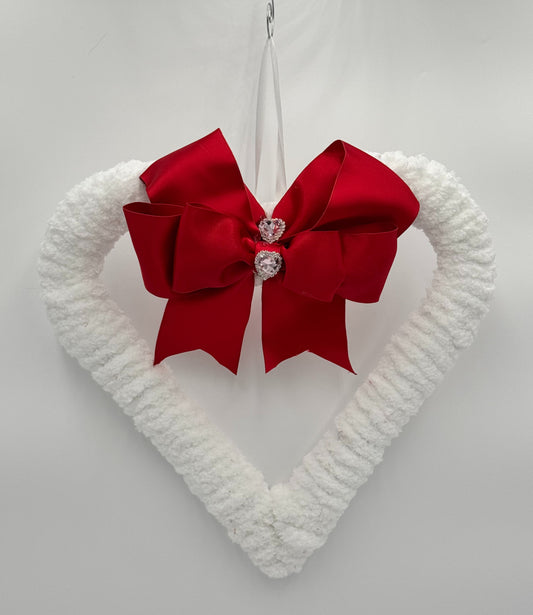 Red Ribbon and Sequence Heart Wreath Door Hanger image 0