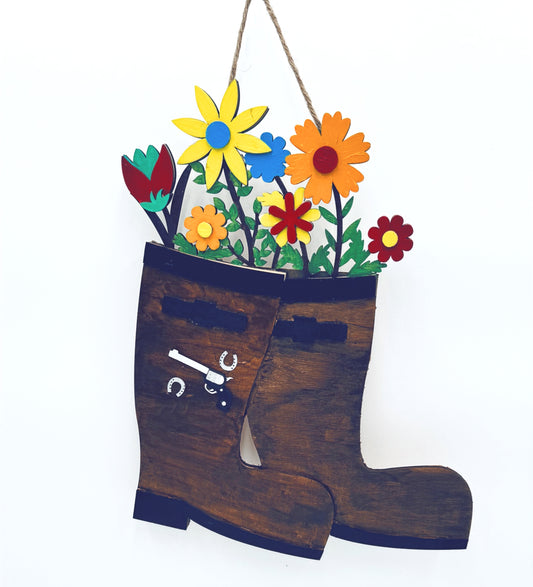Floral Boot Wooden Door Hanger image 0