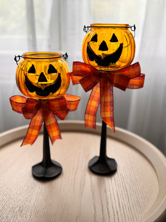 Set of Mr. Pumpkin Candle Holders