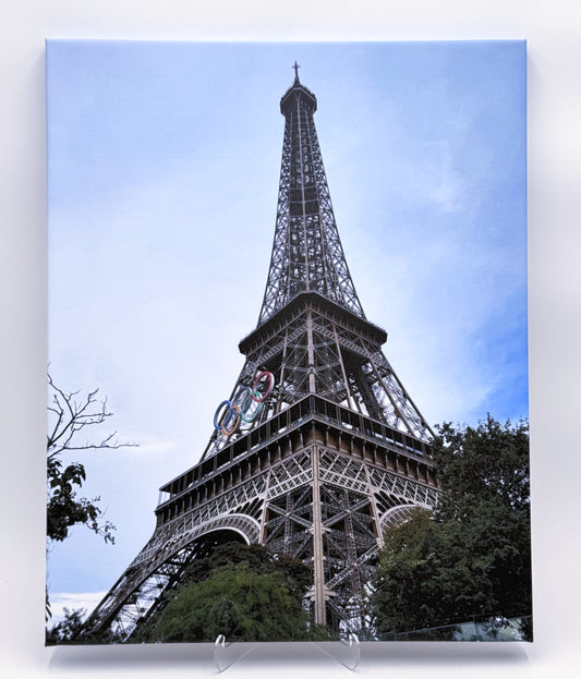 Photograph of Eiffel Tower with 2024 Olympic Rings on canvas - Paris, France image 0